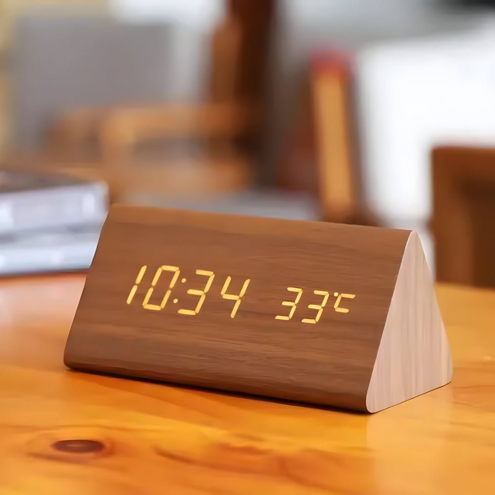 Wooden LED Digital Alarm Clock Adjustable Display Square Shape
