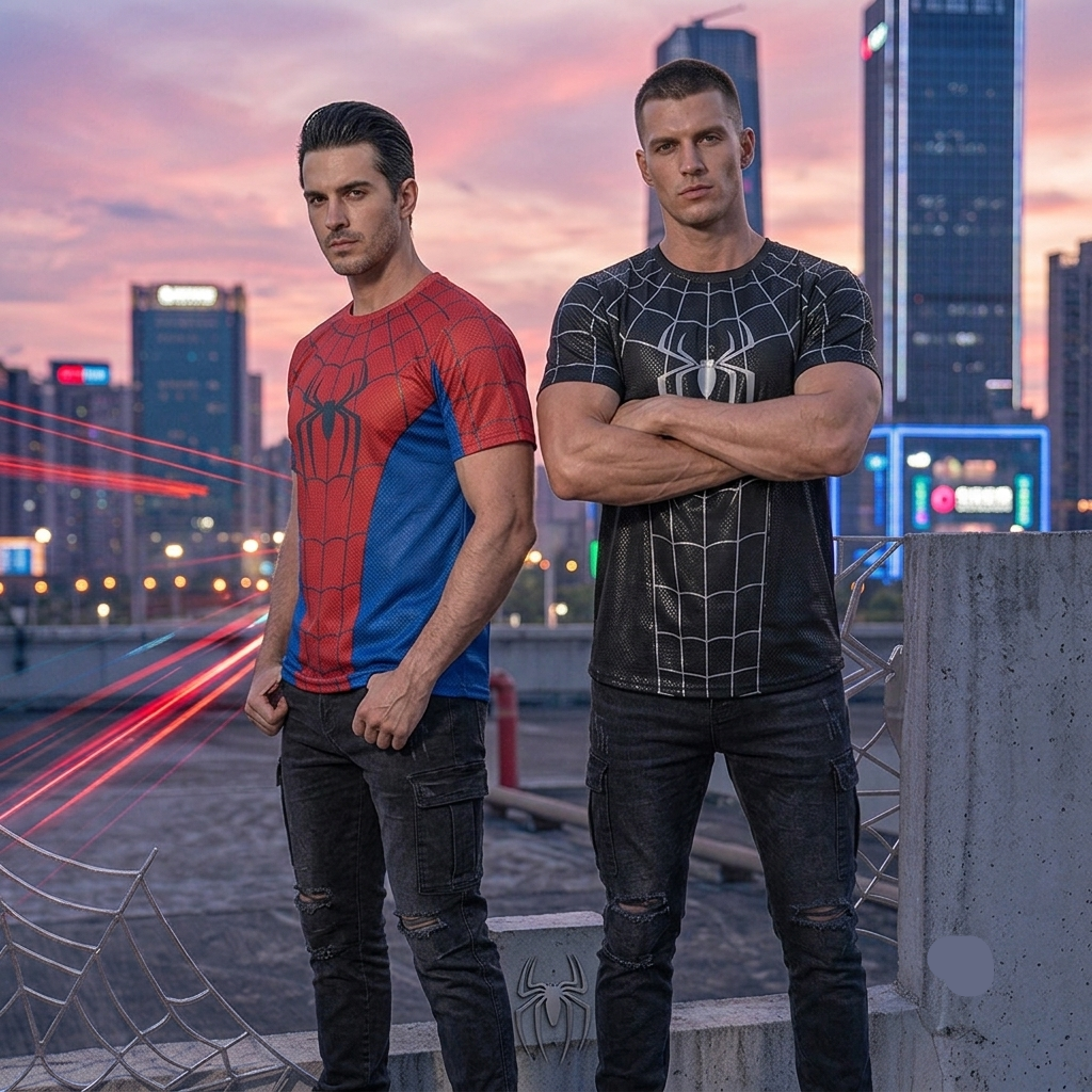 3D Webbed Raised Print Spiderman Cosplay Costume T-Shirt