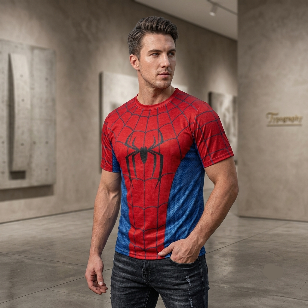3D Webbed Raised Print Spiderman Cosplay Costume T-Shirt