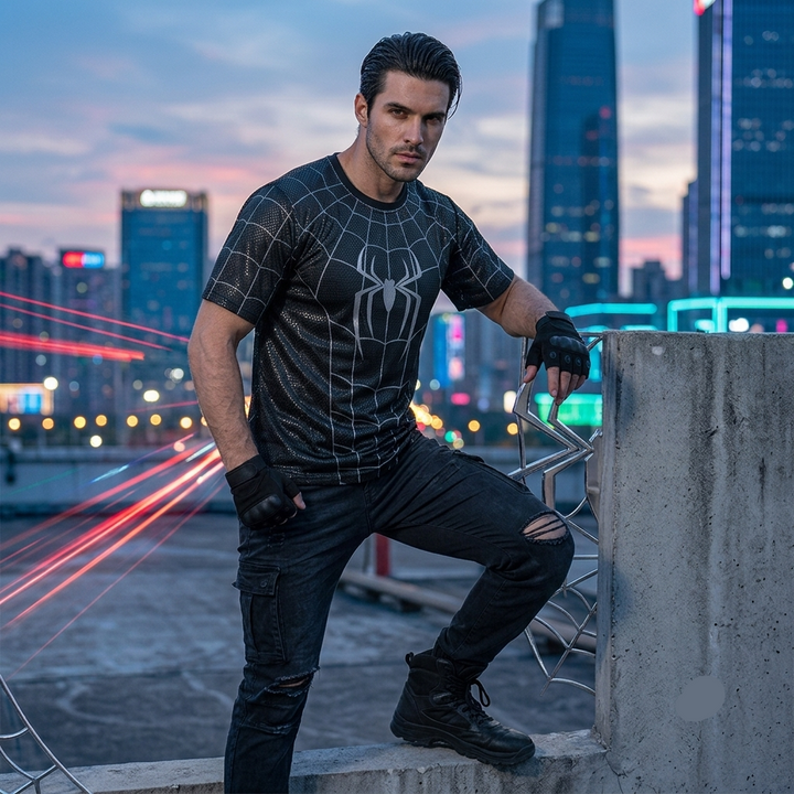 3D Webbed Raised Print Spiderman Cosplay Costume T-Shirt
