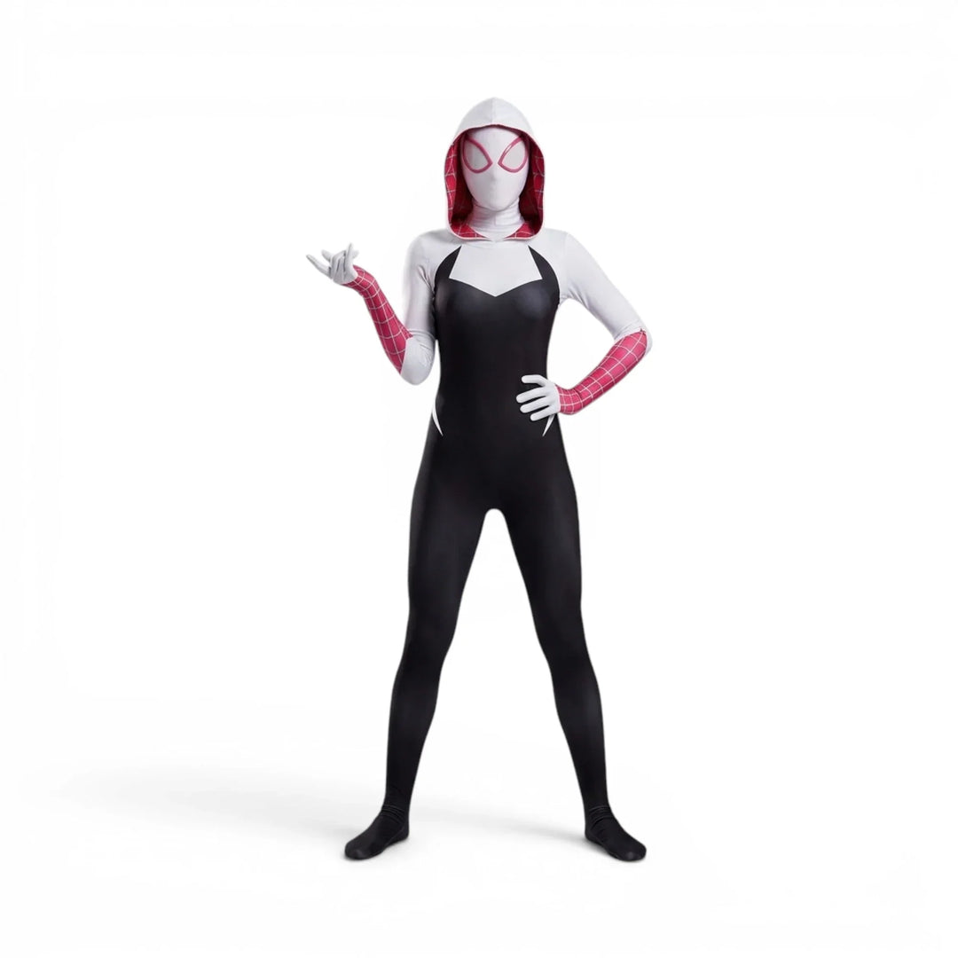 Gwen Stacy Spider Costume Hooded Bodysuit Kids Adults Cosplay