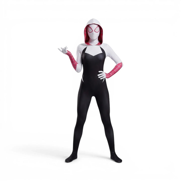 Gwen Stacy Spider Costume Hooded Bodysuit Kids Adults Cosplay