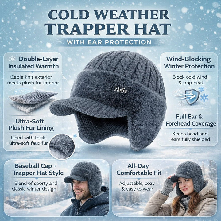 Trapper Hat with Ear Flaps and Wool Lining Winter Hat