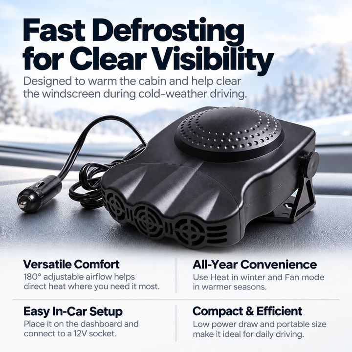Portable Car Heater 12V Plug In Windscreen Defroster Demister