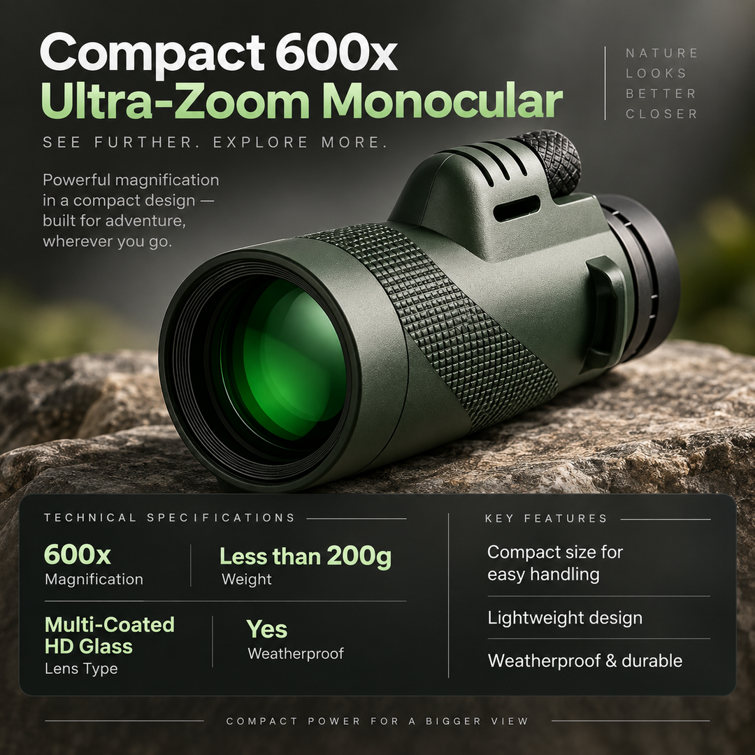 Compact 600x Monocular Telescope HD Zoom for Hiking Birdwatching