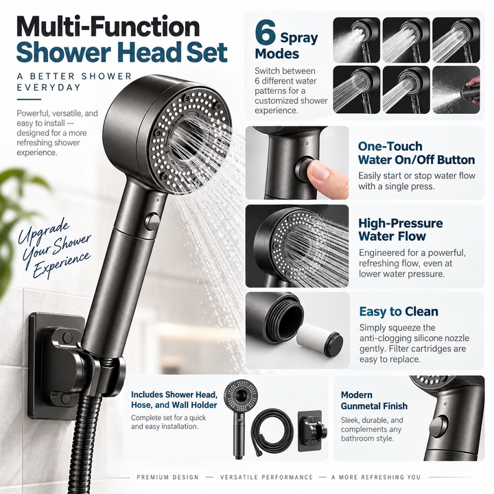 High Pressure Shower Head Filtered Water Saving 5 Mode Spray