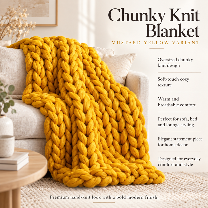 Handmade Chunky Knit Blanket Soft Warm Throw 80 x 100 cm
