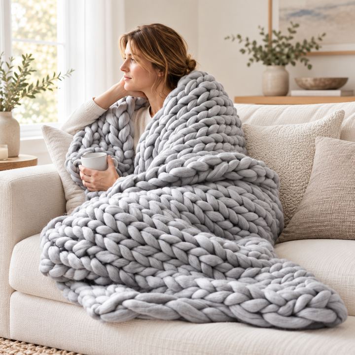 Handmade Chunky Knit Blanket Soft Warm Throw 80 x 100 cm