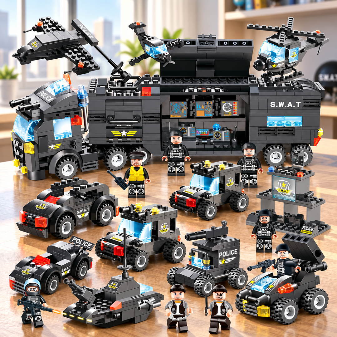 8 in 1 City Police SWAT Building Blocks Truck Set for Kids