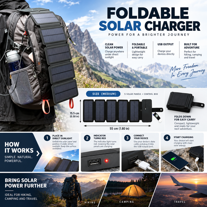Solar Power Bank Portable Foldable Solar Phone Charger Outdoor