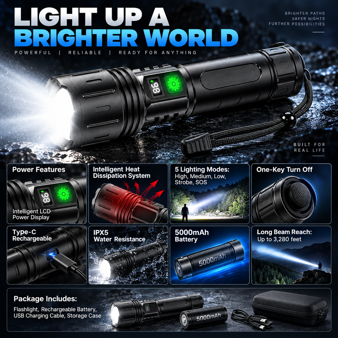 100000 Lumen LED Flashlight Rechargeable Waterproof Torch