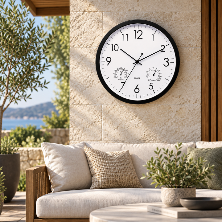 Waterproof Outdoor Garden Clock with Temperature Humidity Gauge