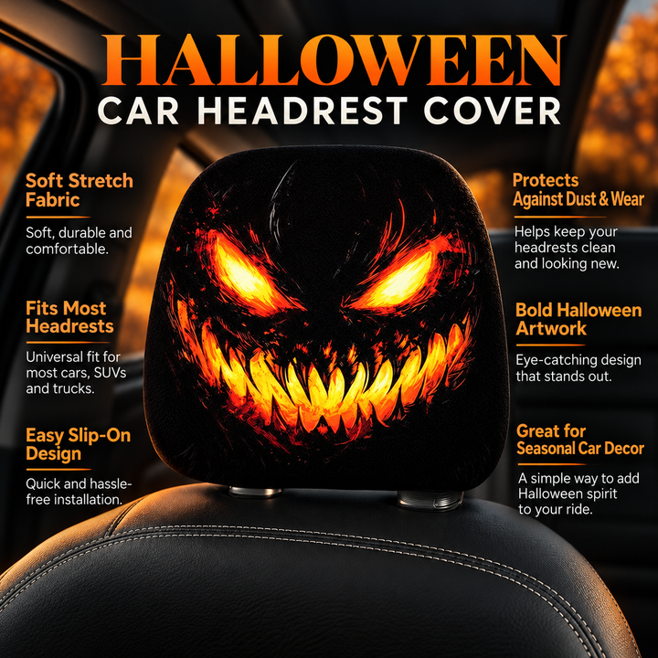 Car Headrest Covers Set of 2 Pumpkin Shape Halloween