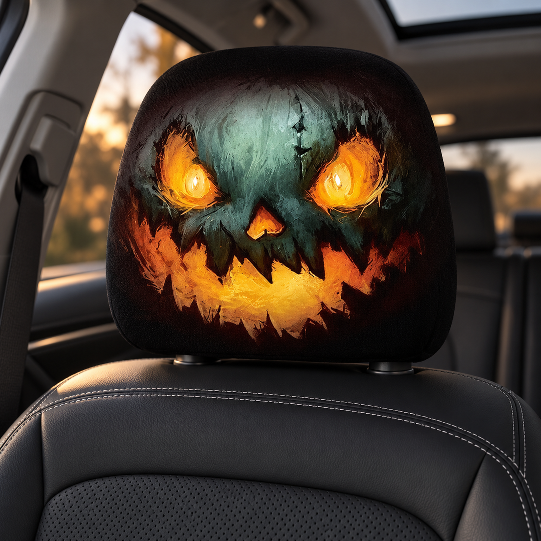 Car Headrest Covers Set of 2 Pumpkin Shape Halloween