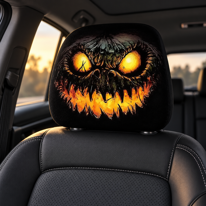 Car Headrest Covers Set of 2 Pumpkin Shape Halloween