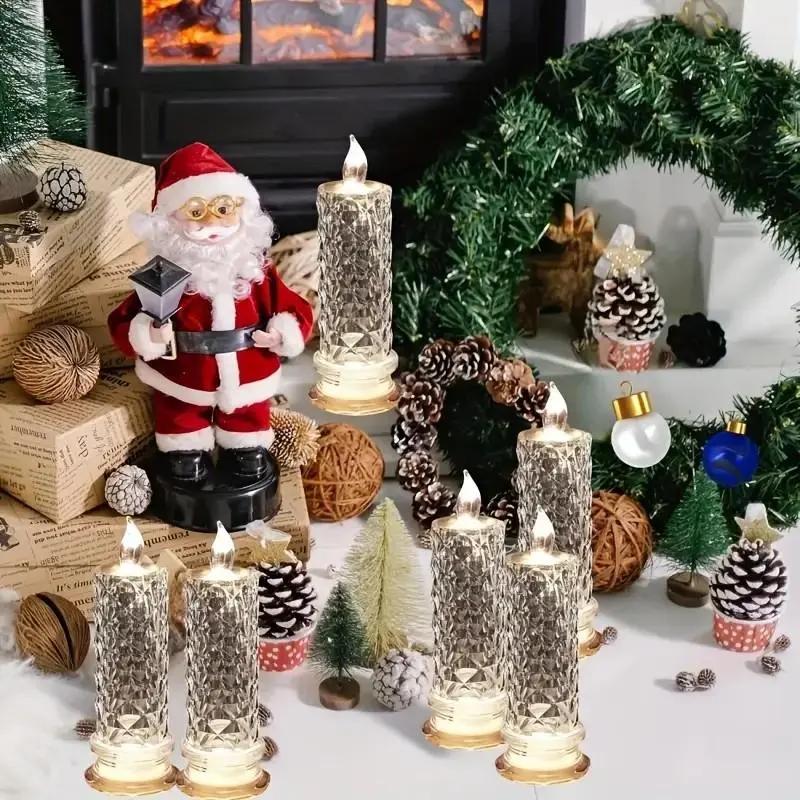 LED Crystal Pillar Candles Set of 4 Battery Operated Flameless Lights