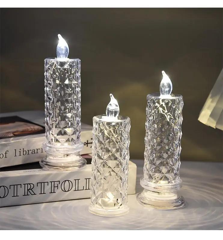 LED Crystal Pillar Candles Set of 4 Battery Operated Flameless Lights