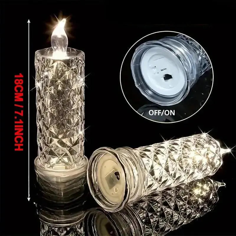 LED Crystal Pillar Candles Set of 4 Battery Operated Flameless Lights