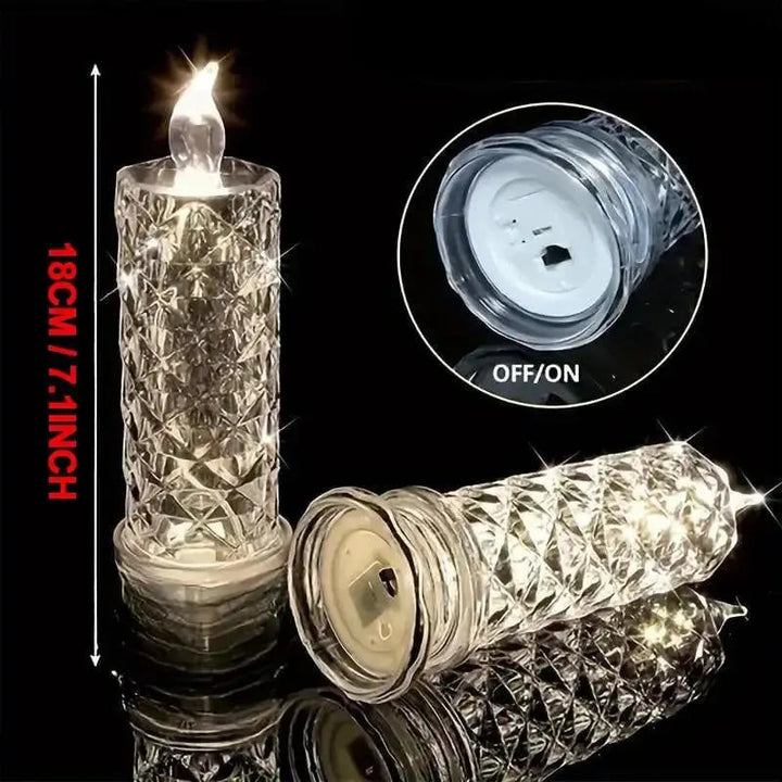 LED Crystal Pillar Candles Set of 4 Battery Operated Flameless Lights