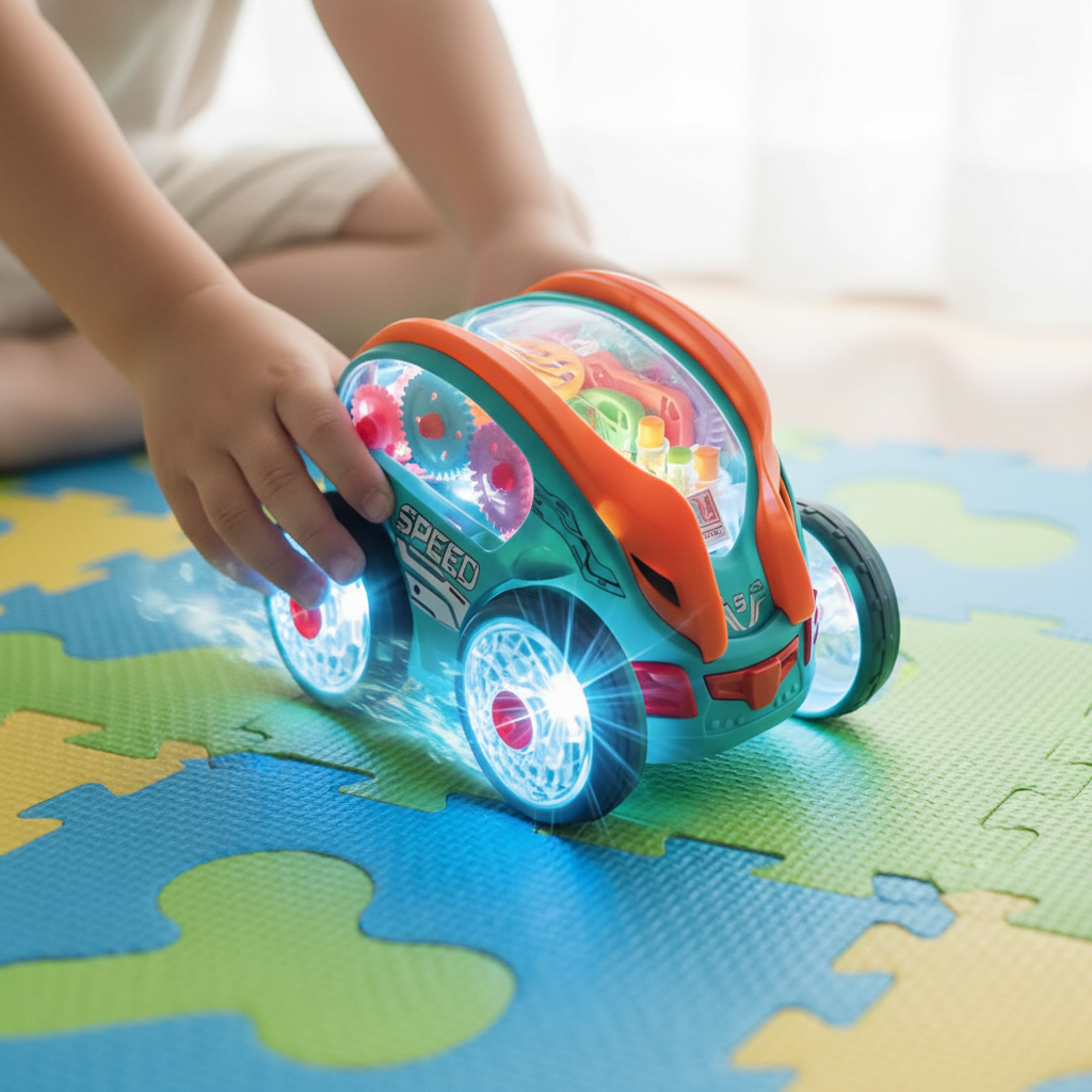 LED Light Up Toy Car with Music and 360 Degree Spin for Kids