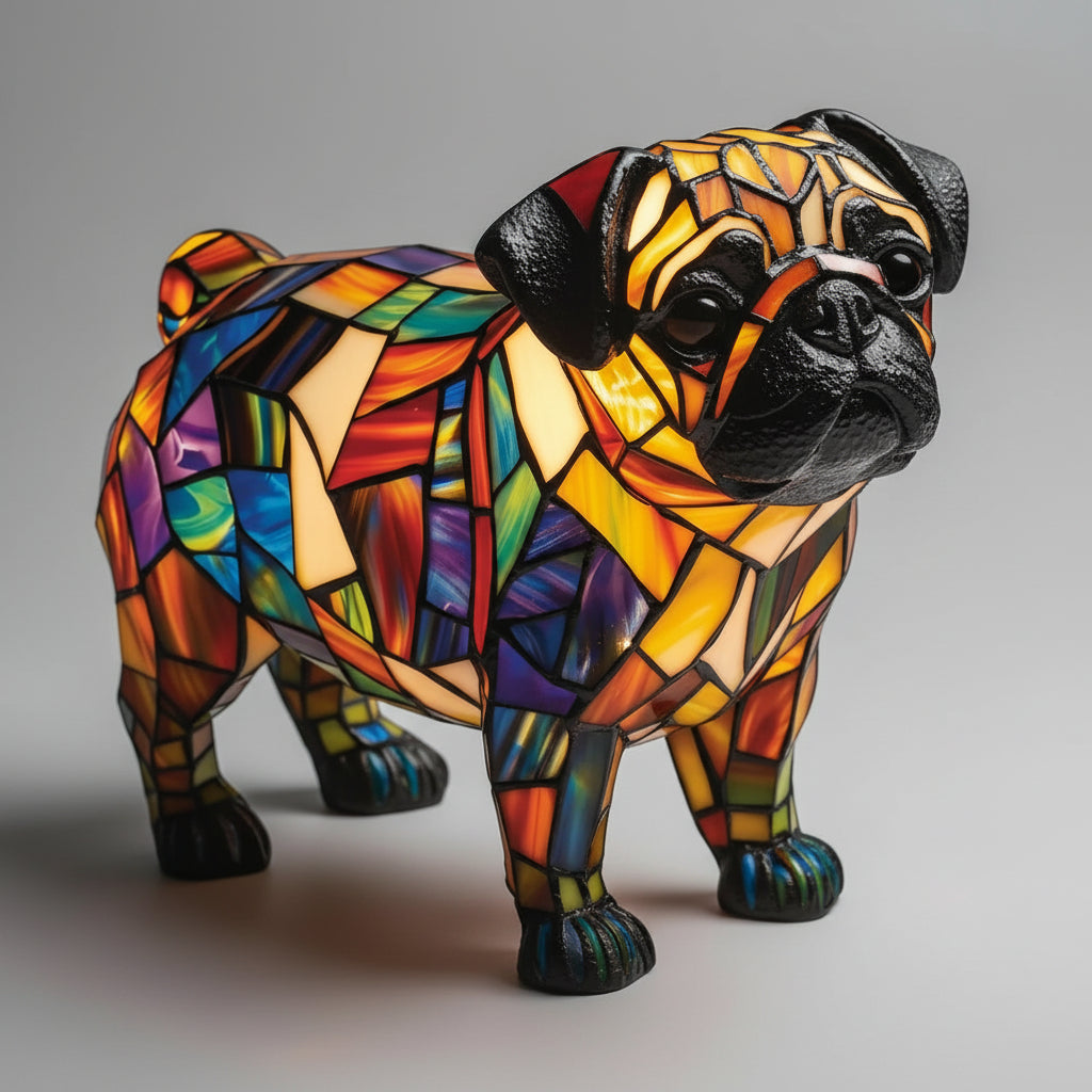 Dog Shape Table Lamp LED Night Light Stained Glass Style