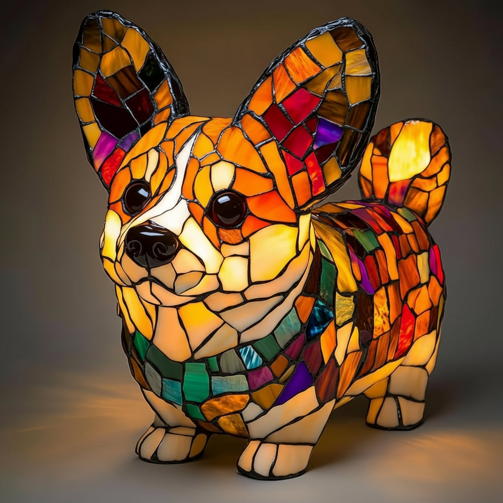 Dog Shape Table Lamp LED Night Light Stained Glass Style