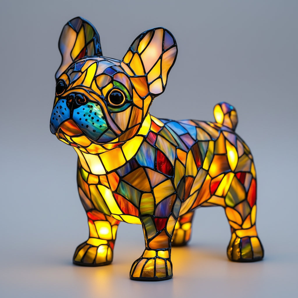 Dog Shape Table Lamp LED Night Light Stained Glass Style