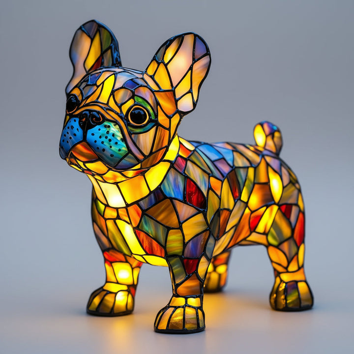 Dog Shape Table Lamp LED Night Light Stained Glass Style
