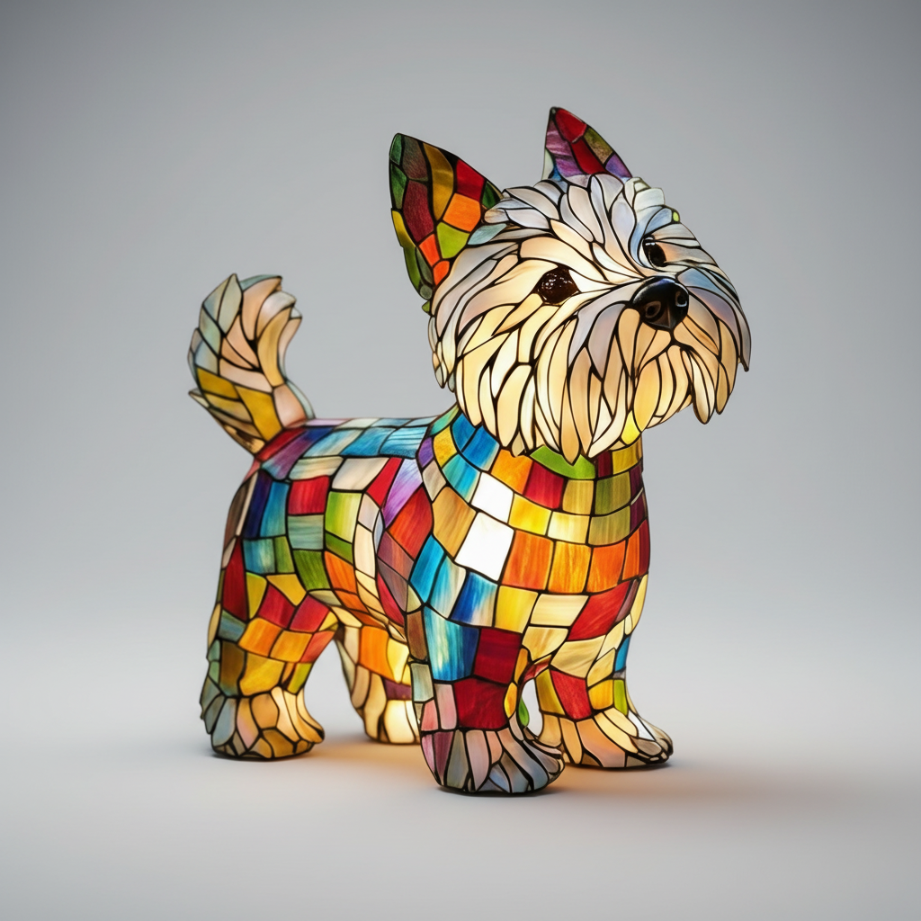 Dog Shape Table Lamp LED Night Light Stained Glass Style