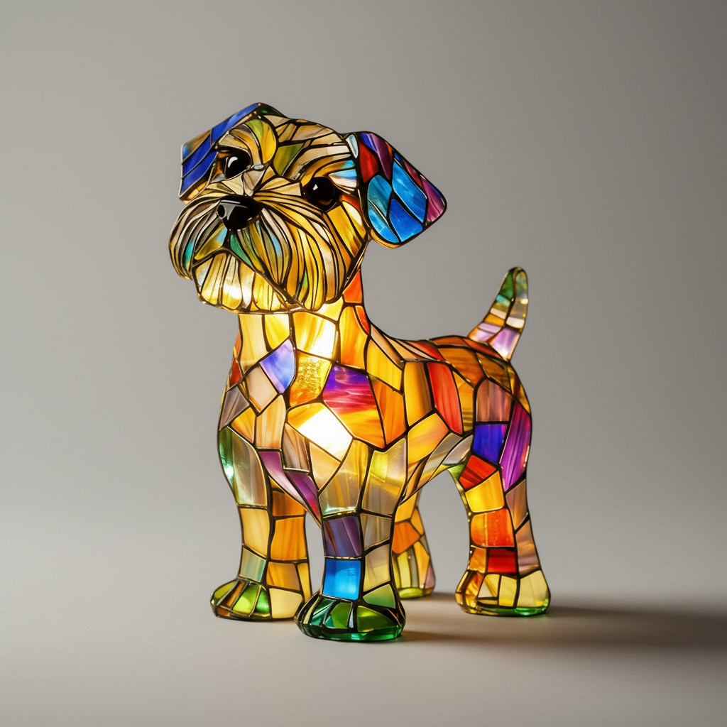 Dog Shape Table Lamp LED Night Light Stained Glass Style