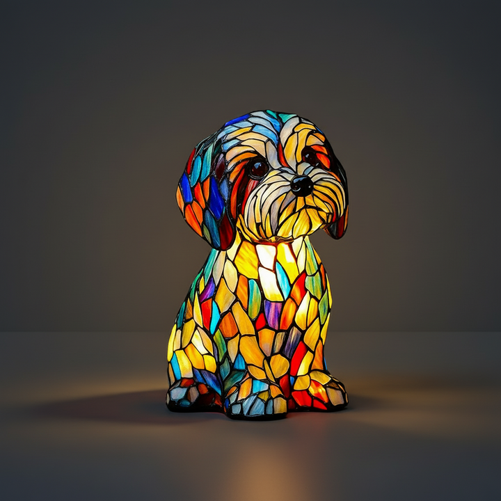 Dog Shape Table Lamp LED Night Light Stained Glass Style