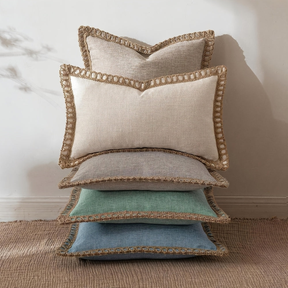 Square Linen Trim Decorative Cushion Cover