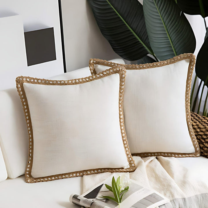 Square Linen Trim Decorative Cushion Cover