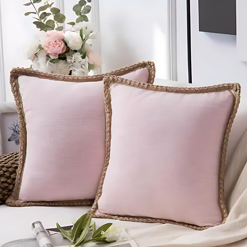 Square Linen Trim Decorative Cushion Cover