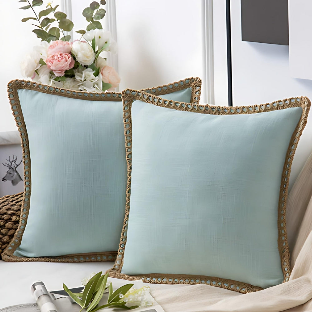 Square Linen Trim Decorative Cushion Cover