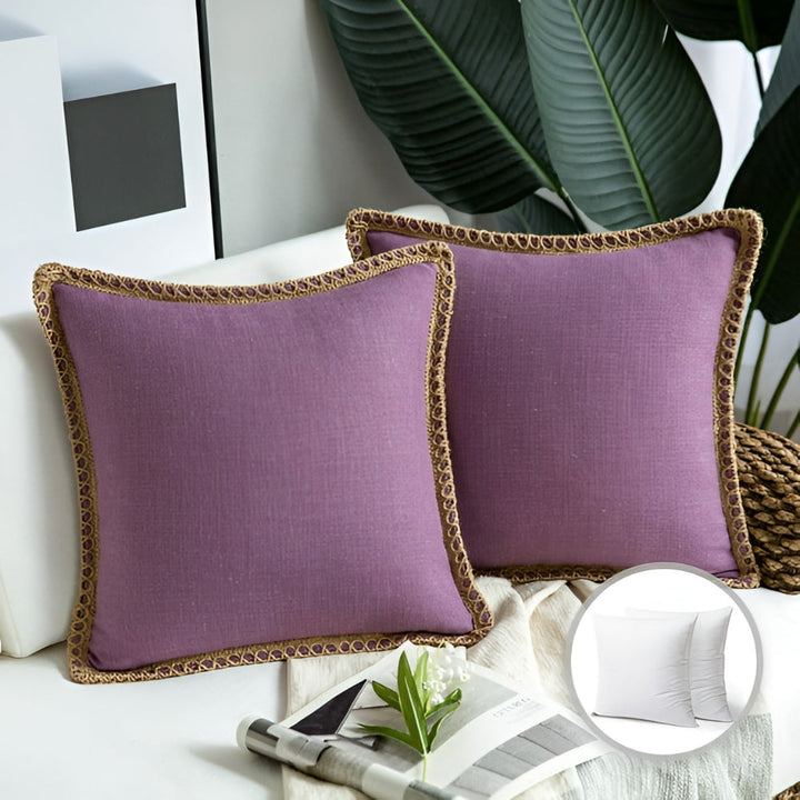 Square Linen Trim Decorative Cushion Cover