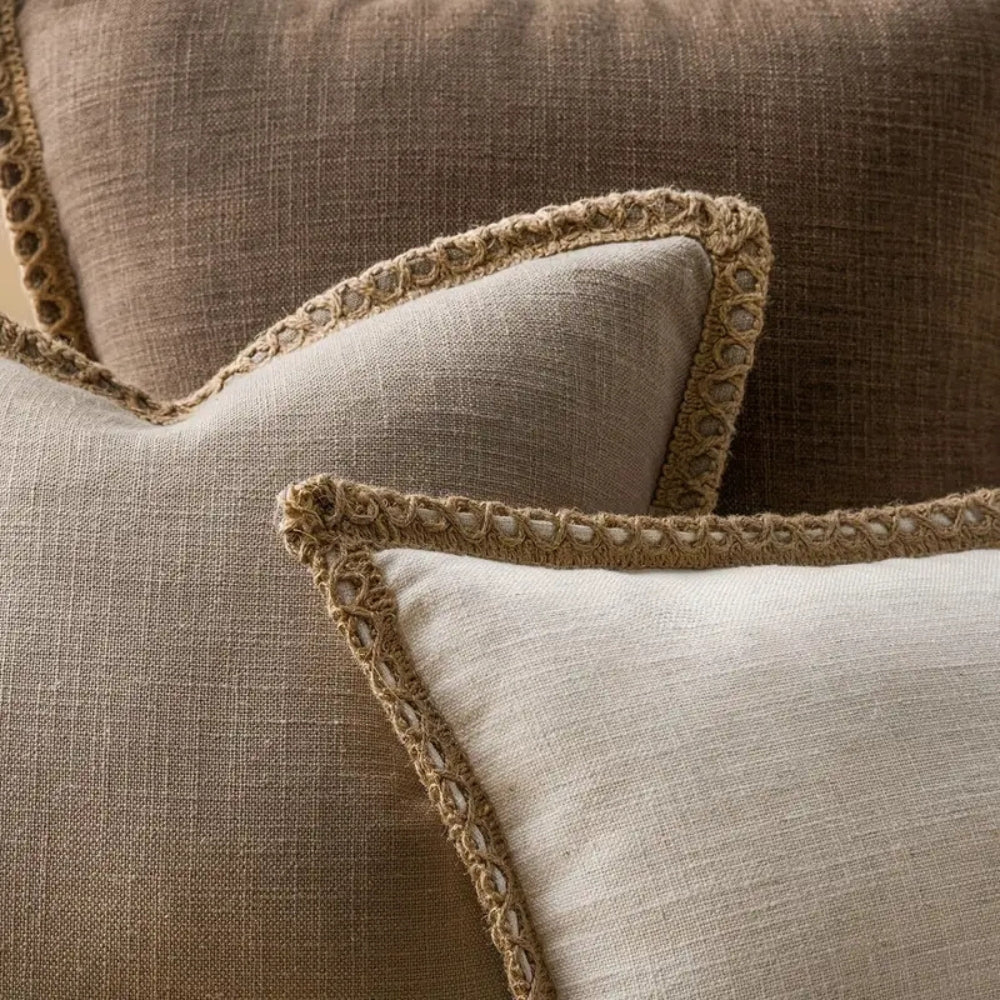 Square Linen Trim Decorative Cushion Cover