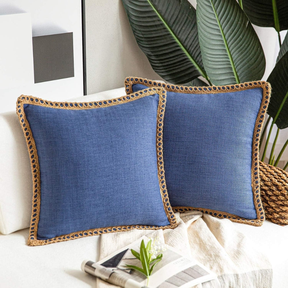Square Linen Trim Decorative Cushion Cover