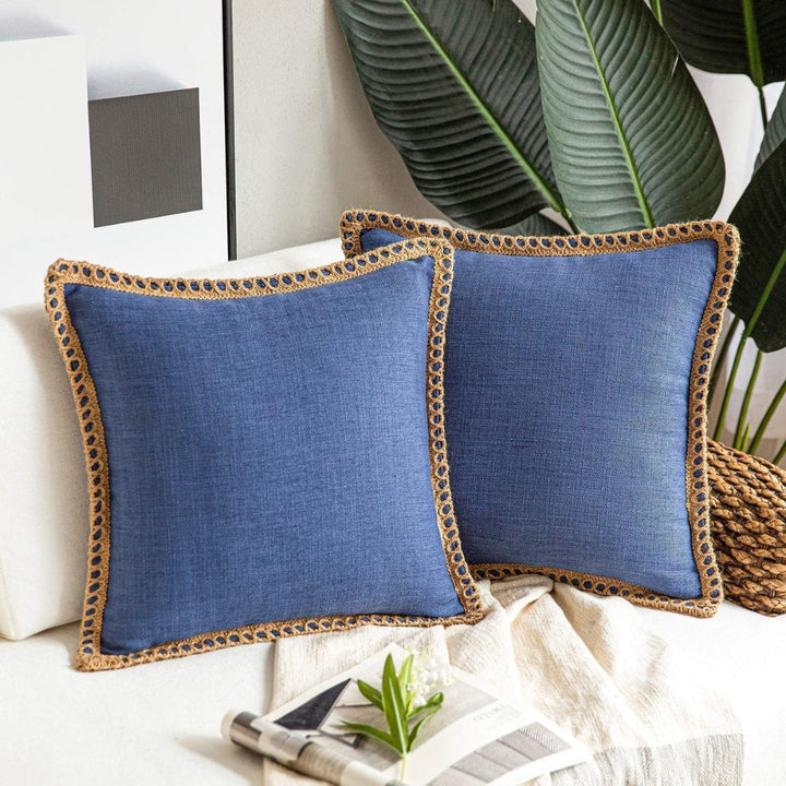 Square Linen Trim Decorative Cushion Cover