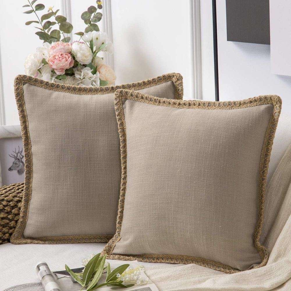 Square Linen Trim Decorative Cushion Cover