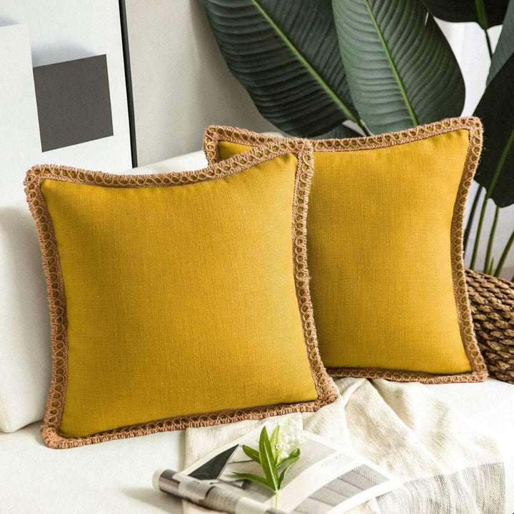 Square Linen Trim Decorative Cushion Cover