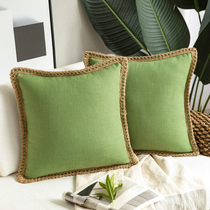 Square Linen Trim Decorative Cushion Cover