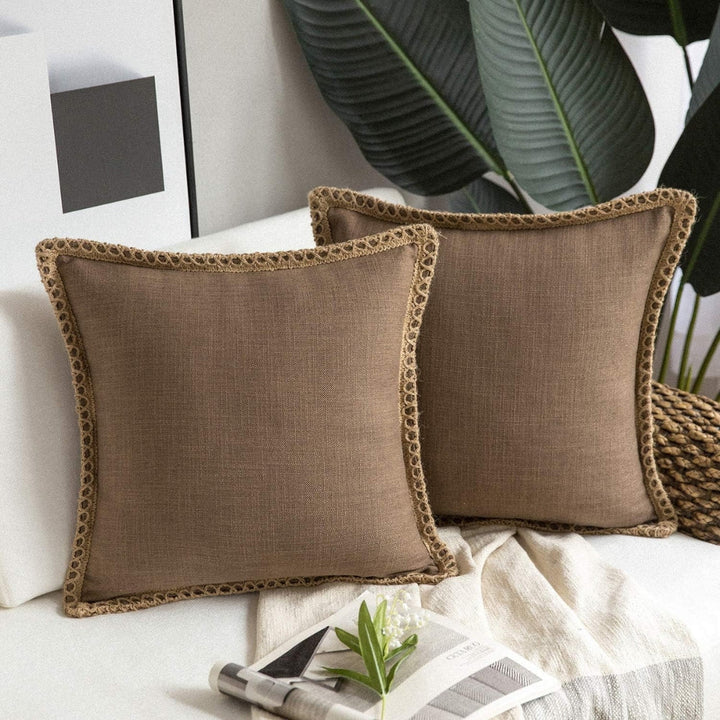 Square Linen Trim Decorative Cushion Cover