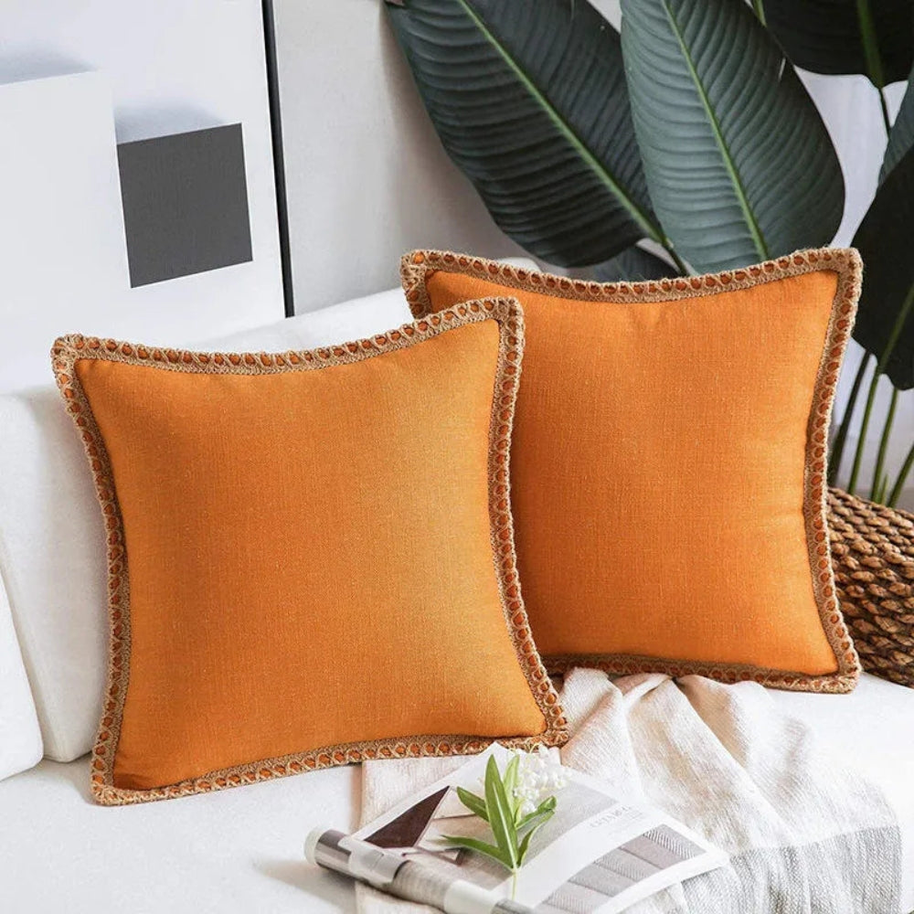 Square Linen Trim Decorative Cushion Cover