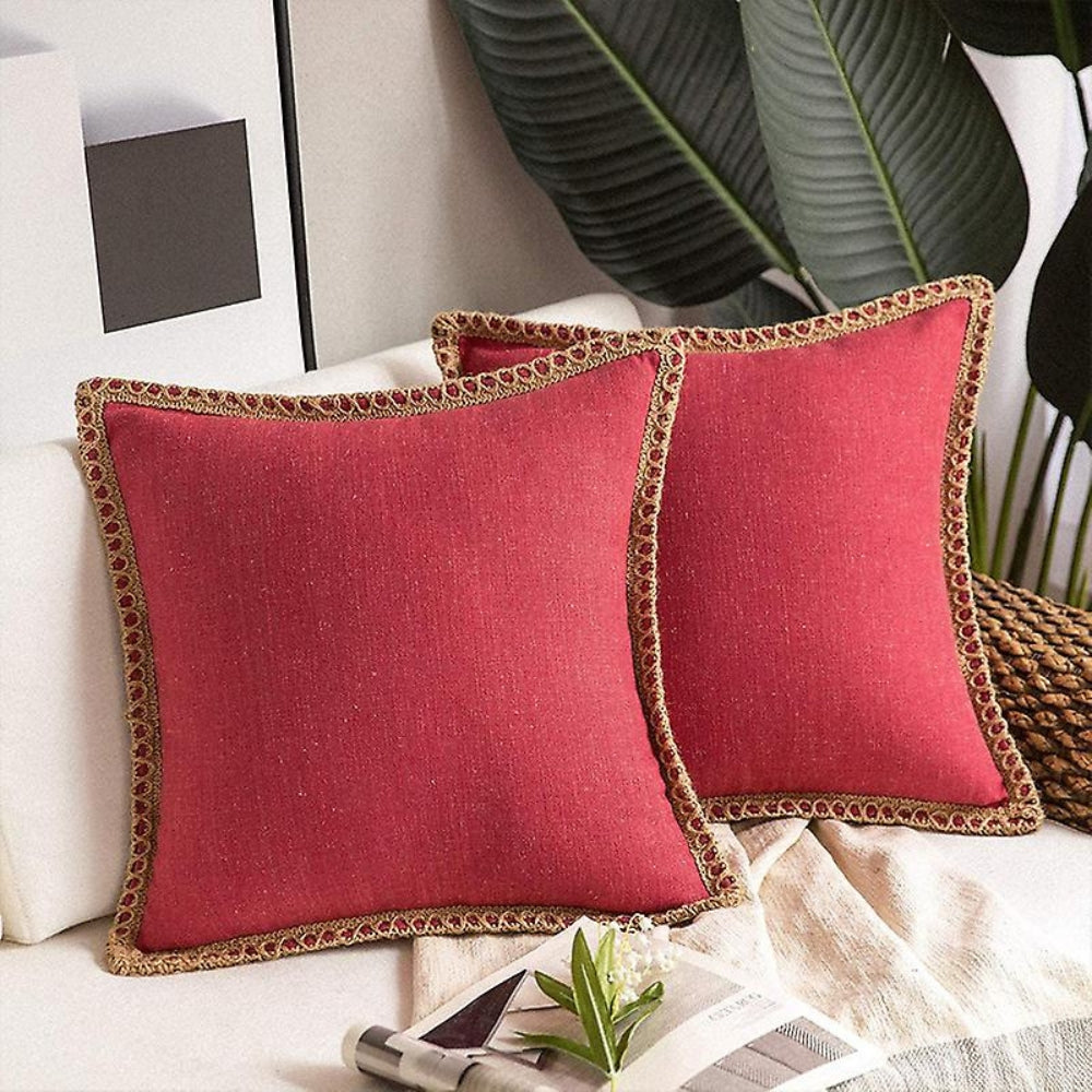 Square Linen Trim Decorative Cushion Cover
