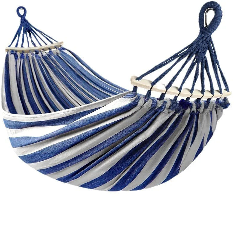 Double Canvas Hammock with Wooden Spreaders Anti-Roll Swing Bed
