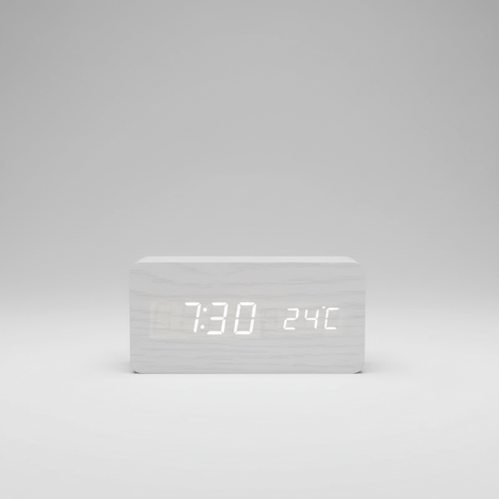 Wooden LED Digital Desk Clock Voice Control Adjustable Brightness