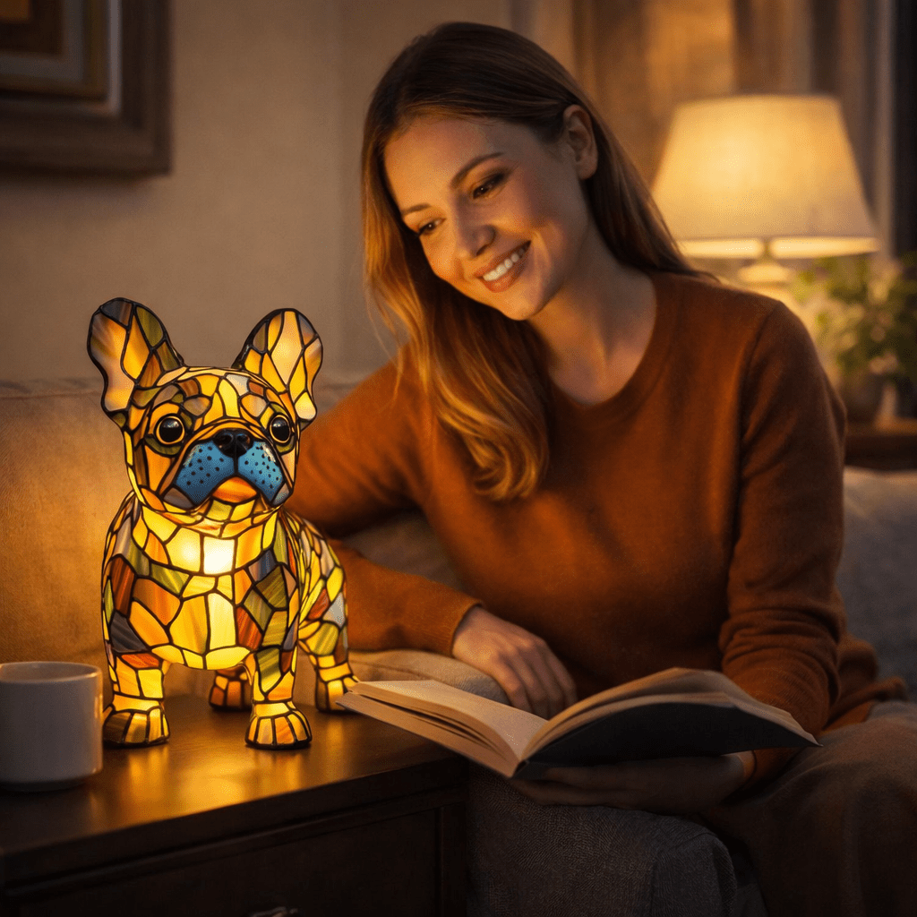 Tiffany Style Stained Glass Dog Table Lamp Pet Table Lighting