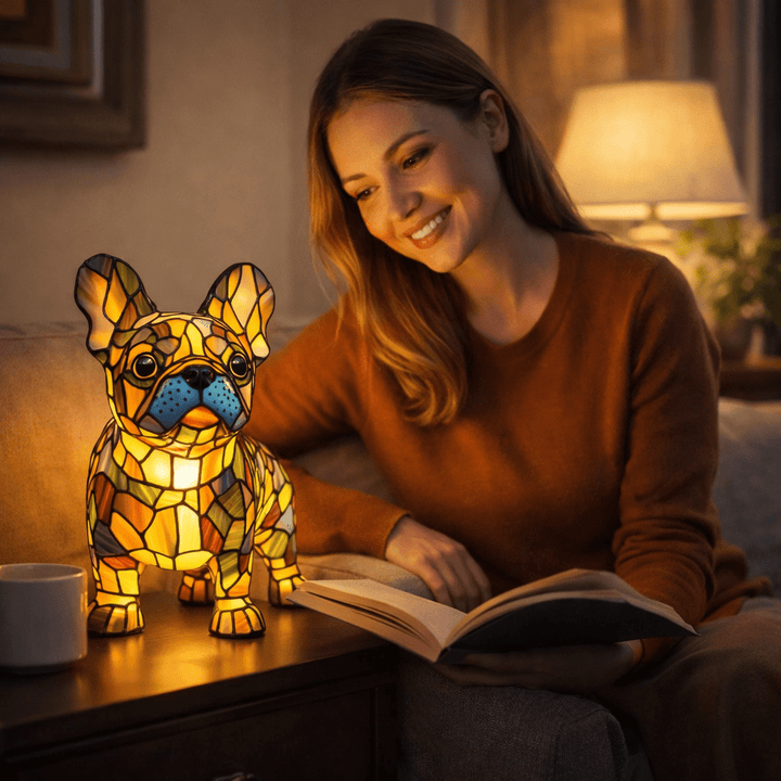 Tiffany Style Stained Glass Dog Table Lamp Pet Table Lighting