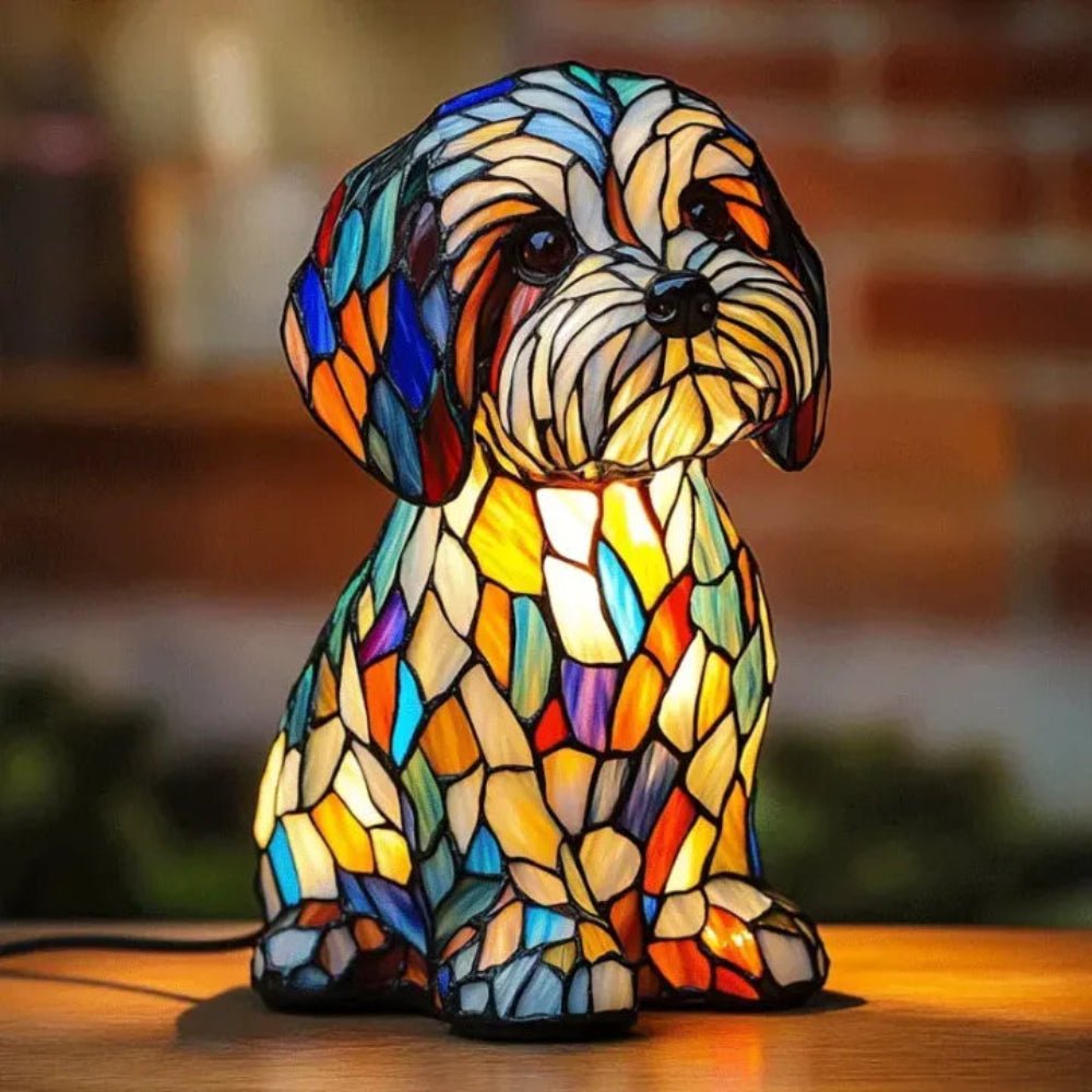 Tiffany Style Stained Glass Dog Table Lamp Pet Table Lighting